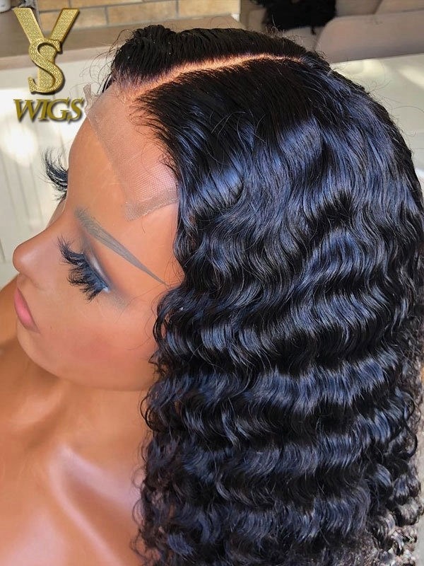 YSwigs Water Wave Brazilian Virgin Hair Swiss Lace Glueless 4x4 Lace Closure Wig WW01